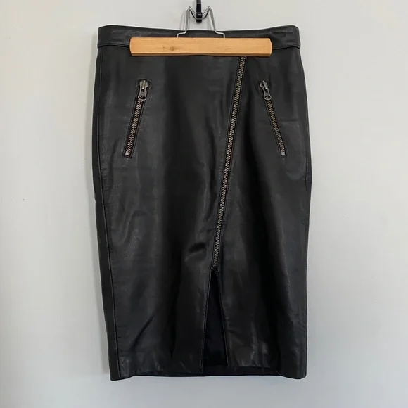 Mason Leather Black Pencil Skirt Zippers size 0 - Picture 6 of 14